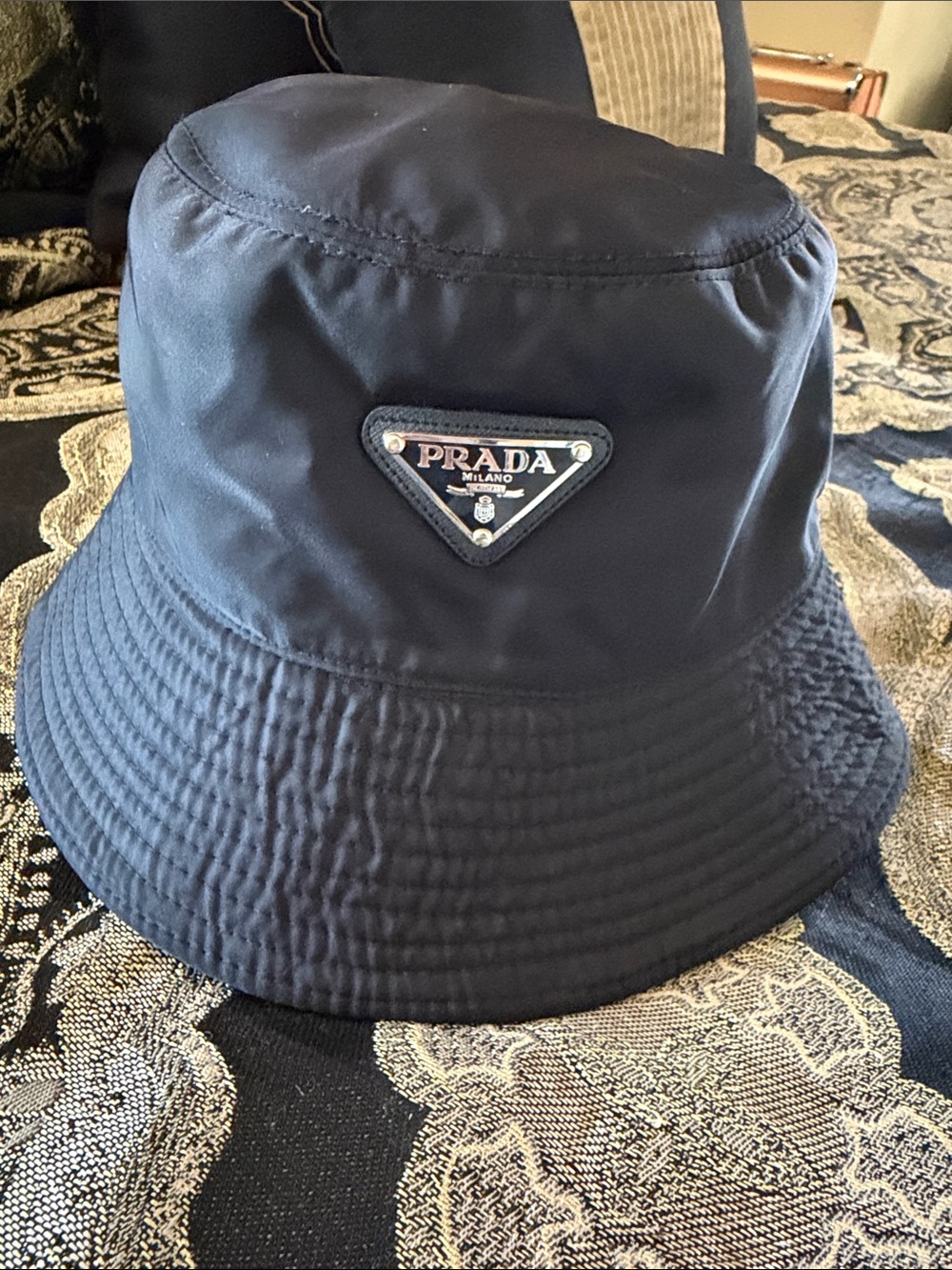 Authentic Prada Re-Nylon Black Bucket Hat | Enamel Triangle Logo | Made in Italy